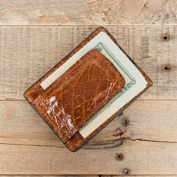Jacob Genuine American Alligator Leather Credit Card Money Clip - Antique Chestnut