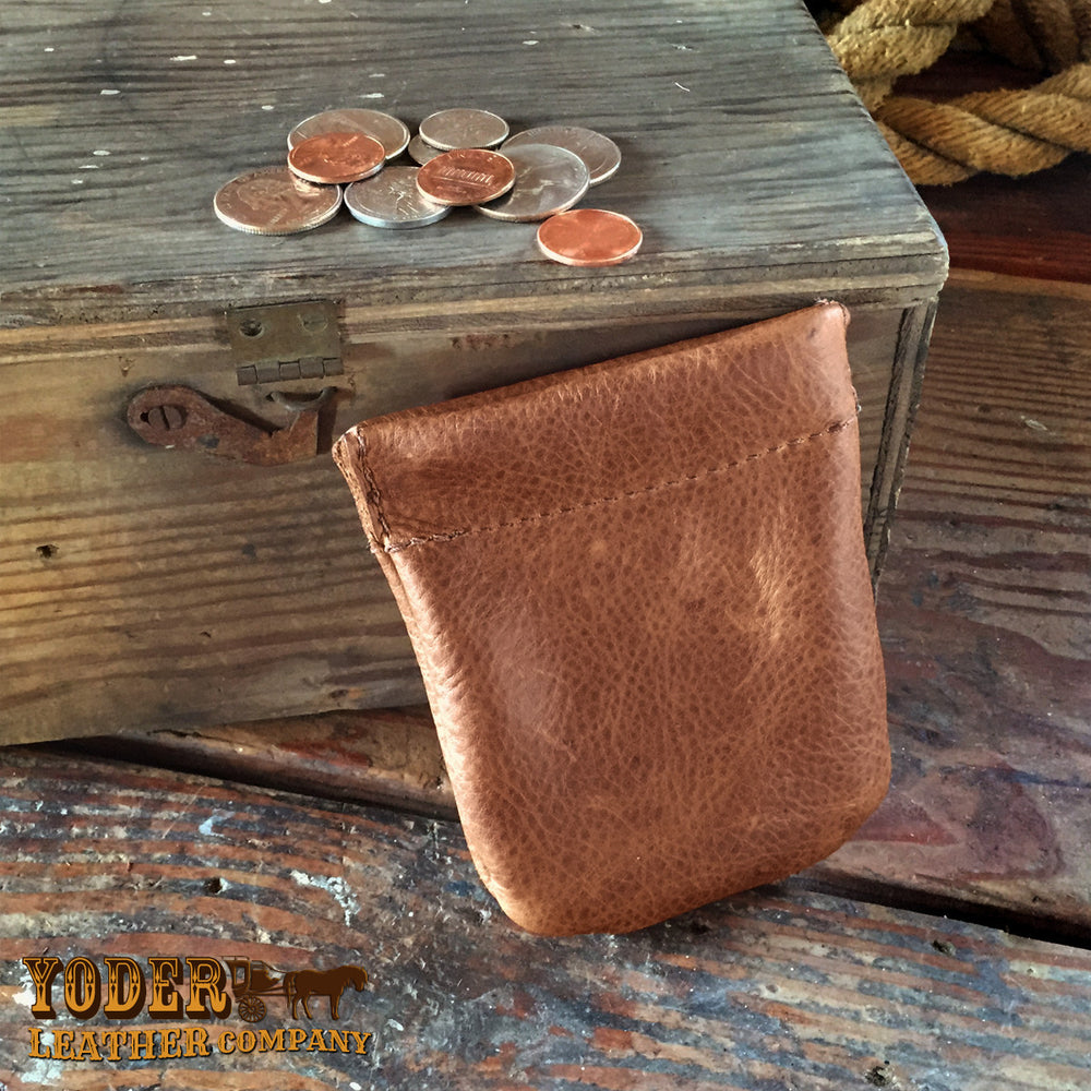 Leather Squeeze Key Case Coin Purse With Key Holder Spring 