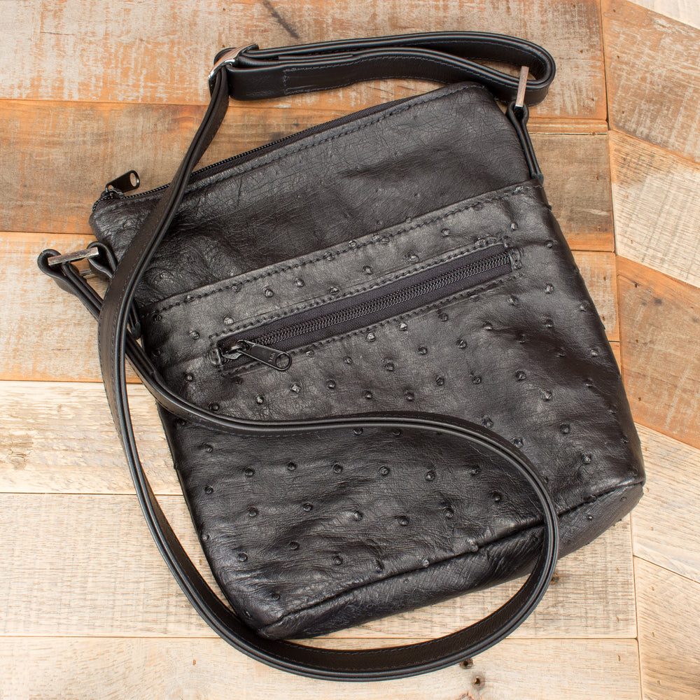 Black Ostrich Bag, Leather Medium Bag, Hand Bag, Handmade