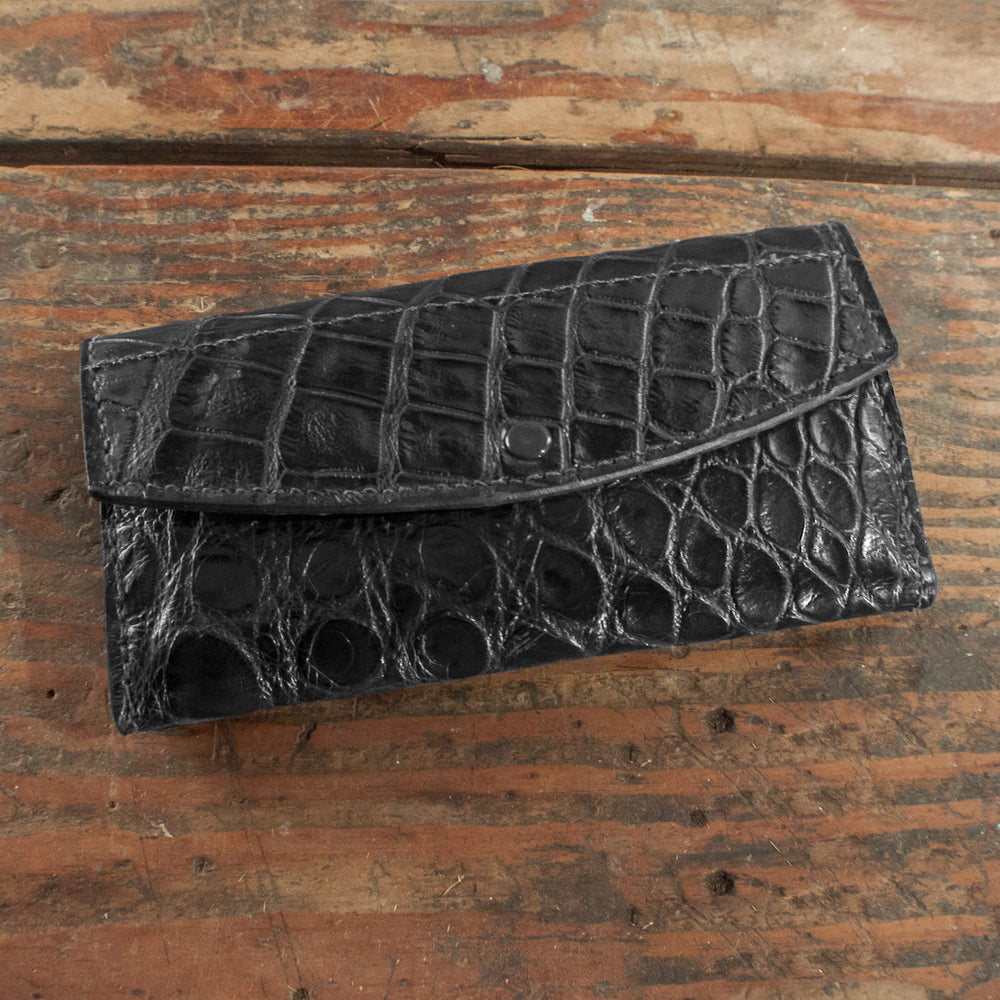 Black Genuine Crocodile Alligator Skin Leather Long Wallet Card Holder  MoneyClip