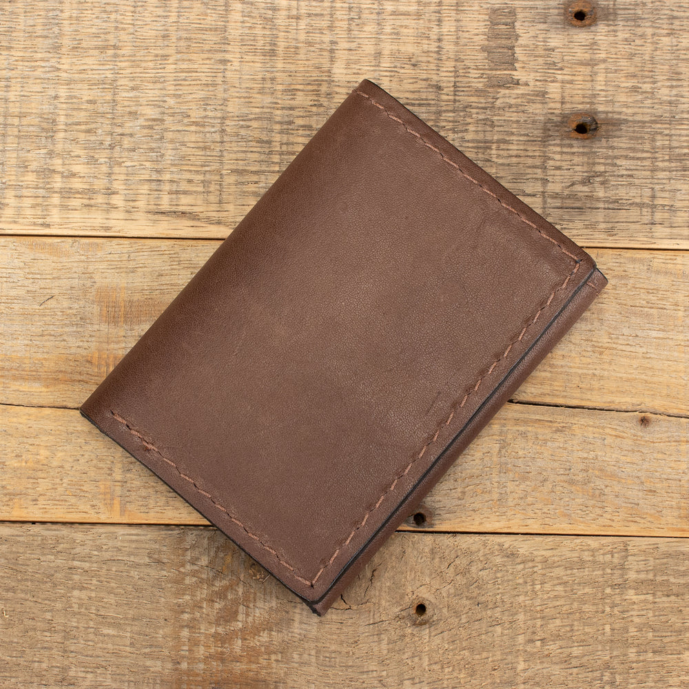 Vertical Trifold Leather Wallet - Dark Brown Calfskin